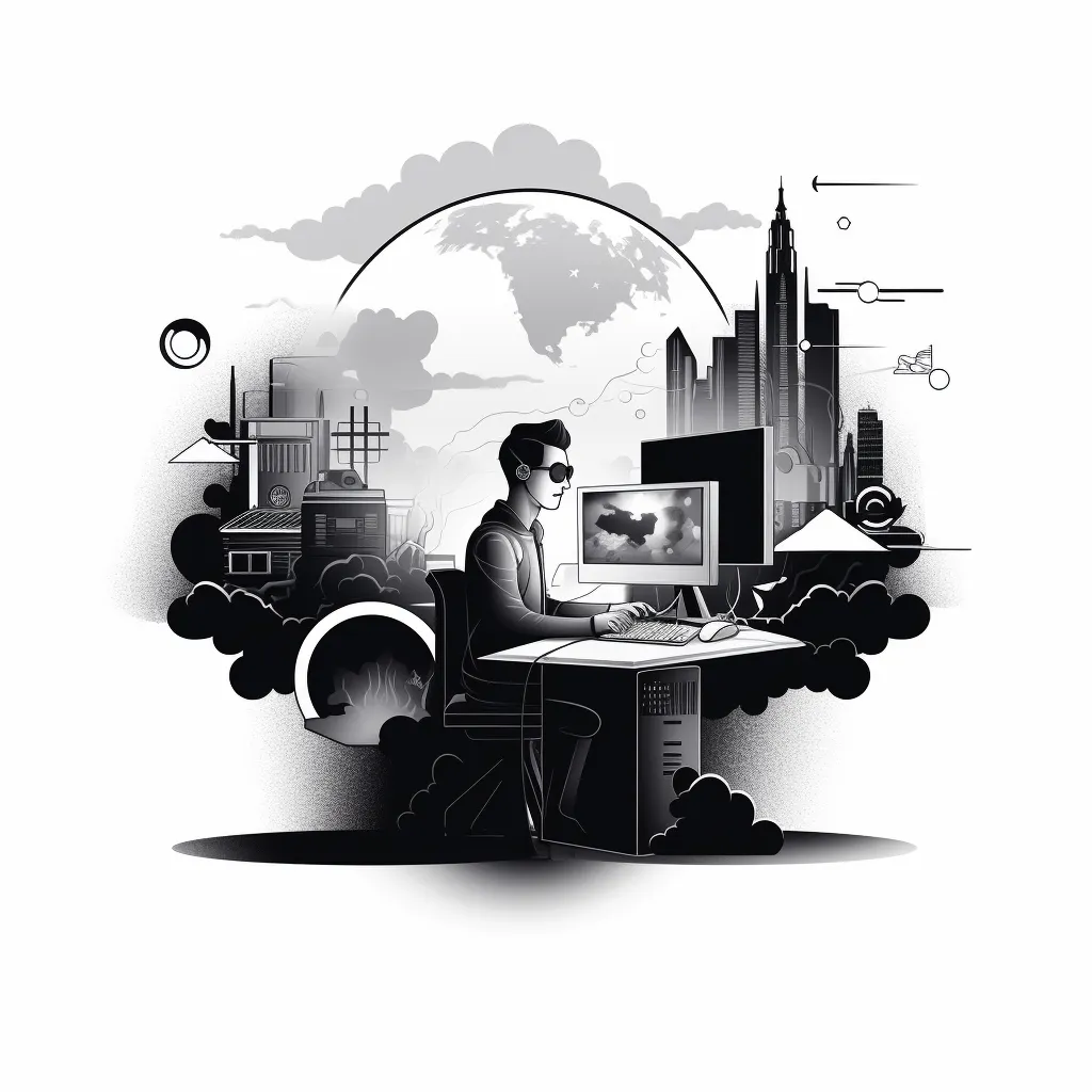 Illustration of software being built and delivered to people around the world